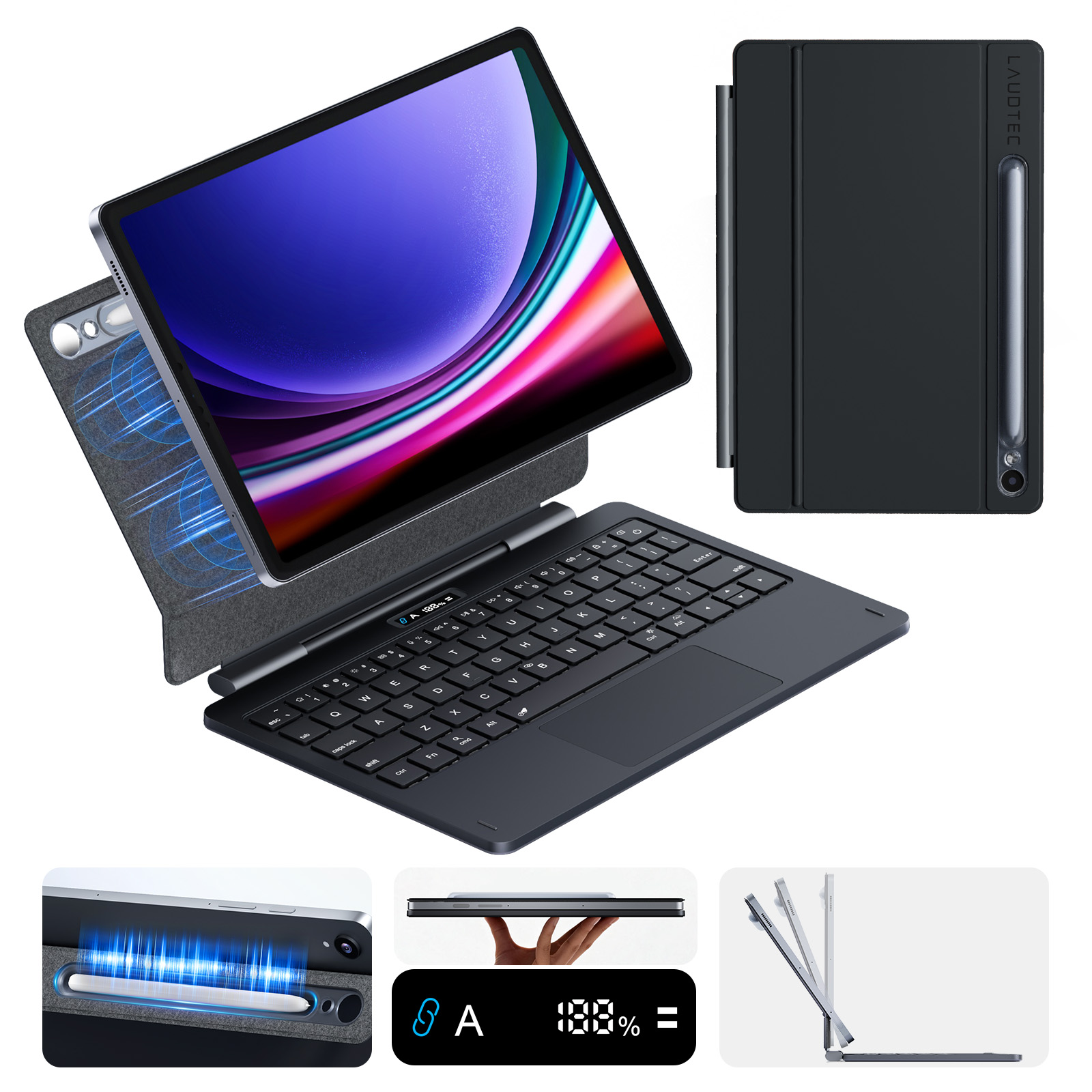Laudtec Magnetic Keyboard Case for Samsung Tab S9/S10/S11/Fe 11-inch Tablet Pen Slot Multi Layout Support Customized Lightweight