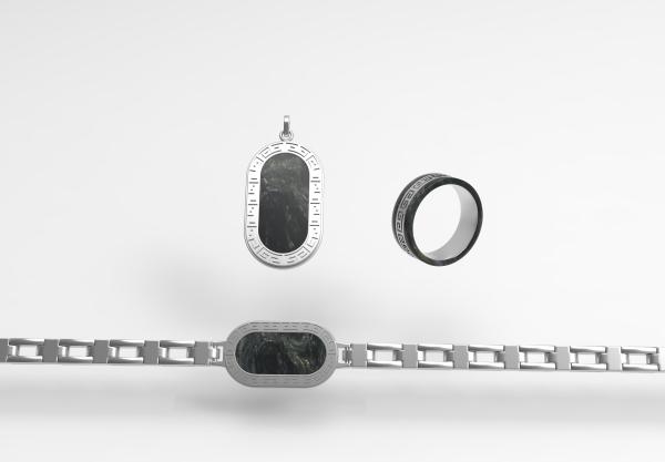 Silver Stainless Steel Carbon Fiber Jewelry Trio Unisex Fashion Accessories
