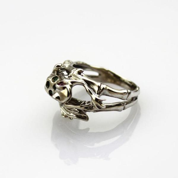 Fashion Jewelry Pave Green Cubic Zircon Sterling Silver Frog Ring(F14)
