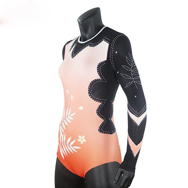 Обслуживание ОЭМ трико гимнастики длинного рукава стразов крутое приемлемое