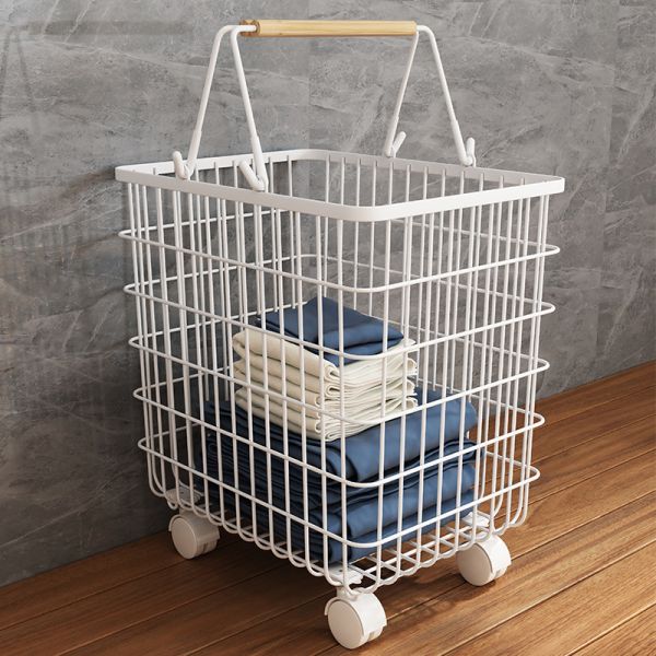 Iron Wire Laundry Hamper With Rolling Wheels Free Standing Storage Basket Dirty Clothes Cart Sorter Bathroom Washing Organizers