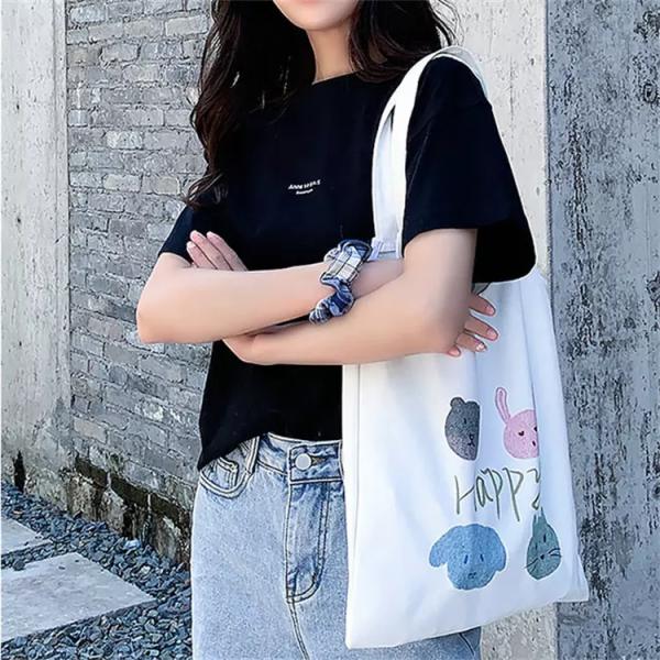 Daily Life Custom Printed Logo Cotton Canvas Tote Bag Foldable Reusable Shopping Bag