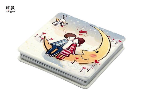Romantic Couple Style Cute Leather Pocket Makeup Mirror For Travel 60g