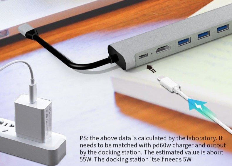 данные 5Gbps переносят эпицентр деятельности 6 USB c в 1 с подачей энергии 4K HDMI 60W