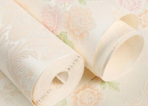 Beige Floral Pattern Non Woven Wallcovering , Interior Decorating Wallpaper SGS CSA