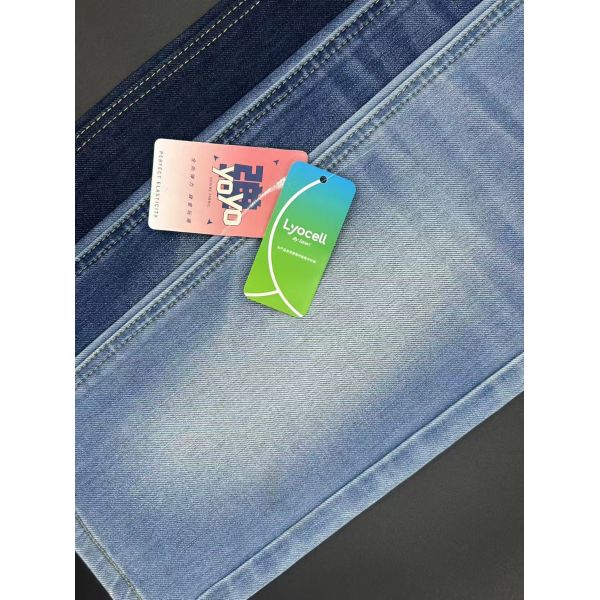 383GSM 4 Way Stretch Denim Fabric Dark Blue Green Lyocell Denim OEKO-TEX For Jeans