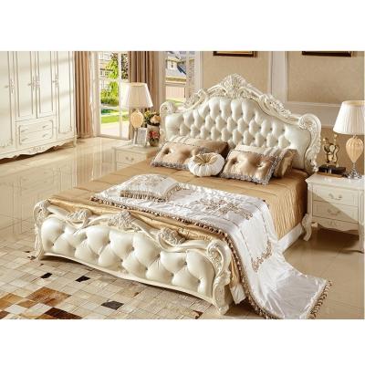 Bedroom Furniture Antique French Style King Size White Leather Wooden Bed