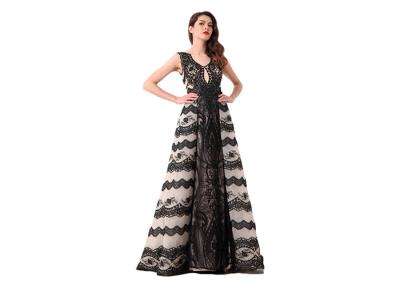 Black Color Embroidery Lace Long Evening Gowns / Sleeveless Prom Party Dress
