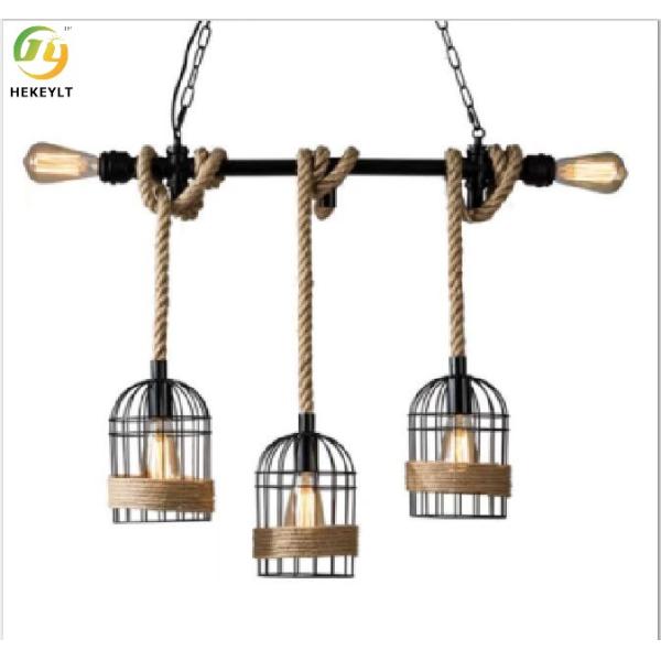Винтажная металлическая клетка, стеклянная хрустальная люстра, конопляная веревка, лампочка, свет