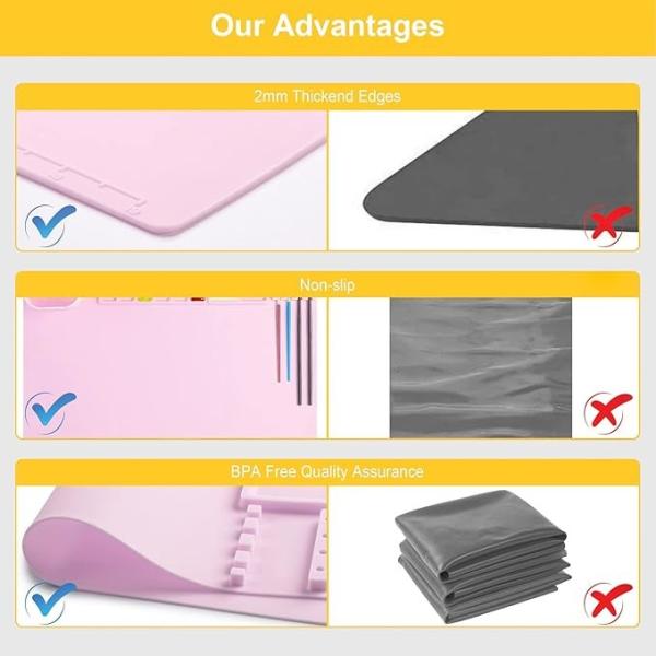 Pink Kids Art Silicone Painting Mat And Brush Cleaner Tool Customized Logo
