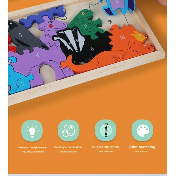 Children's Educational Toy Jigsaw Puzzle Wooden Cartoon Animal Traffic 3d Puzzle Toys for Toddler 1 2 3 Years Old