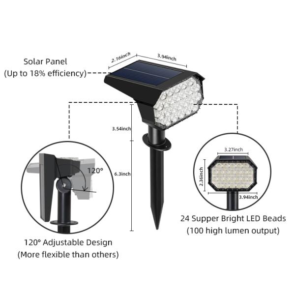 24 Leds Solar Led Street Light Lamp for Pathway Courtyard Landscape Lawn Spike Wall