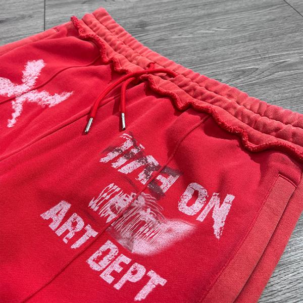 Clothing Custom Distressed Screen Print logo Flare Sweatpants Baggy Joggers Acid Washed Wide Leg Sweat Pants