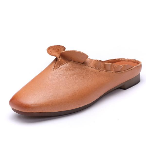 S478 Summer New Leather Women'S Shoes Lotus Leaf Lace Lazy Flat With Apricot Light Mouth Solid Color Single Shoes