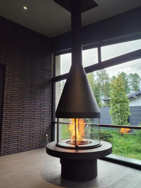 Carbon High Grade Black High Style Luxury Modern Steel Round Furniture Glass Art Rotating Furniture rooftop fireplace