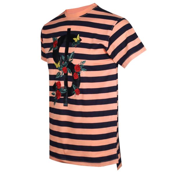 Summer Fashionable Mens T Shirts , Short Sleeves Striped T Shirts 100% Cotton