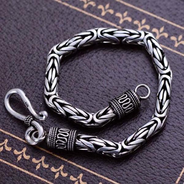 Men and Women Retro Vintage Sterling Silver Byzantine Chain Link Bracelet (XH048542)