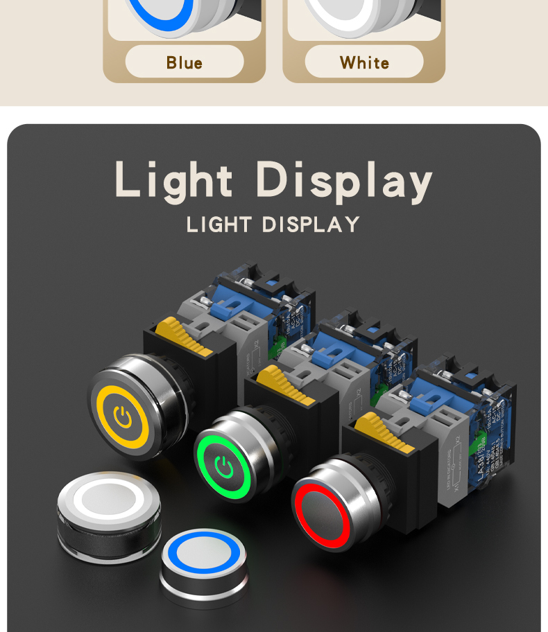 LA38 emergency stop button switch with light, self-locking and self-reset, ring light, 10A high-current power emergency stop button