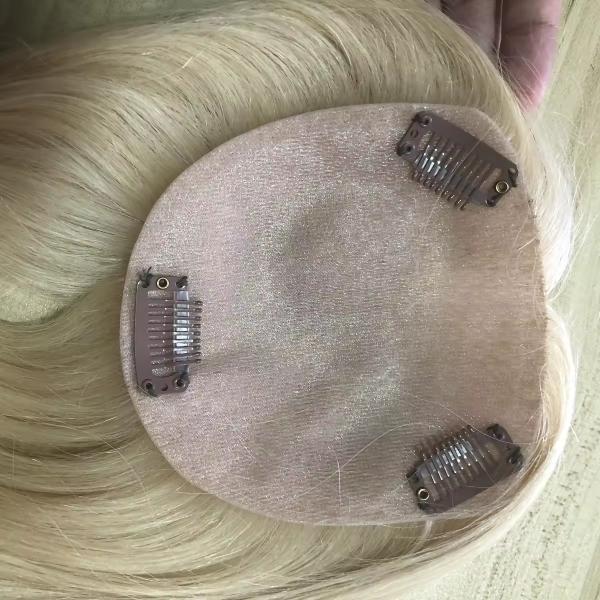 100% Human Hair Topper for Women Natural Silk Base Toupee in Straight Style