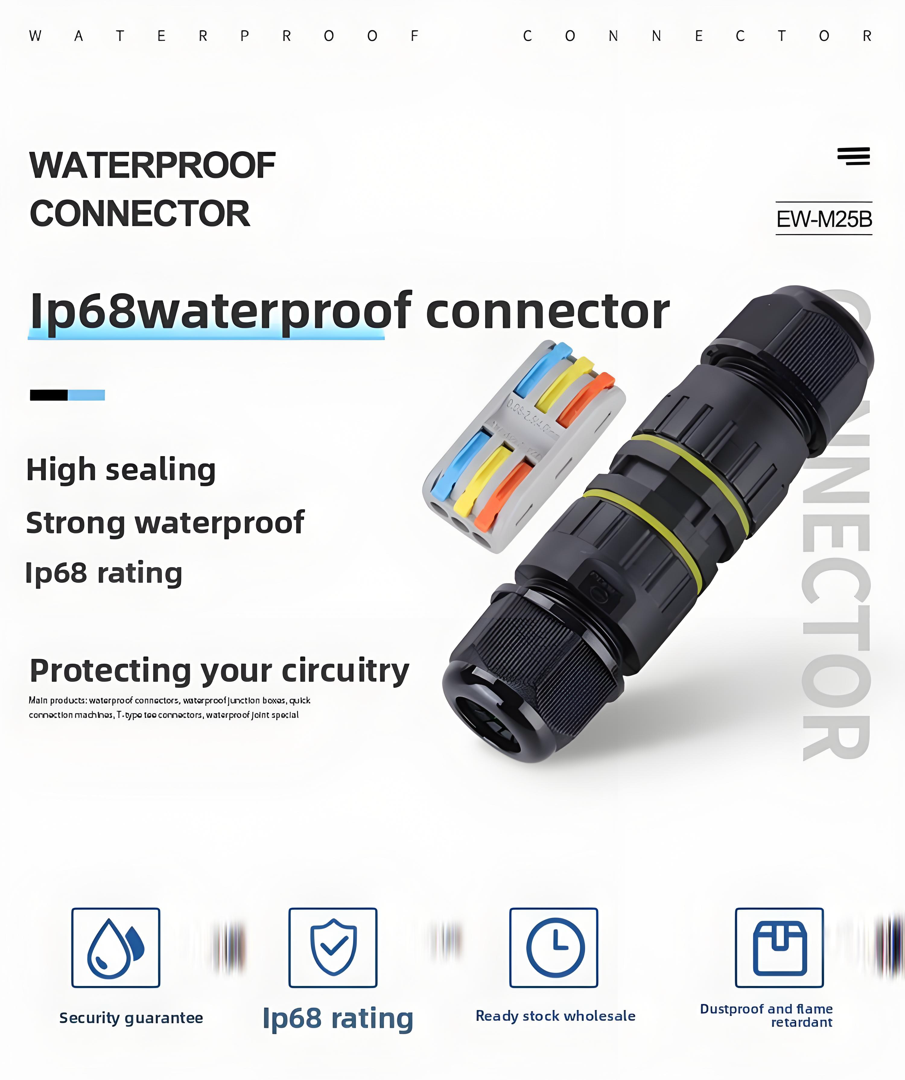 M25 Waterproof Circular Connector 2-Pin IP68 Rated 450V with 100% Dustproof Protection