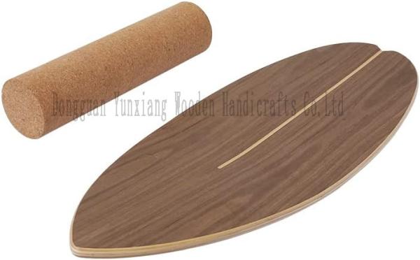 Wooden Balance Board Indoor Surfboard Surf Style Home Fitness with Wheel for Exercise, Athletic Training and Board Sports