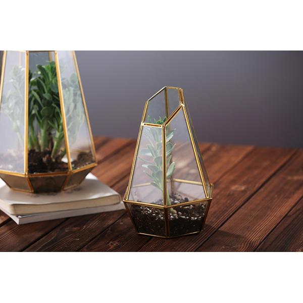 Custom Large Crystal Vases , Clear Gold Geometric Vase Metal + Glass Material