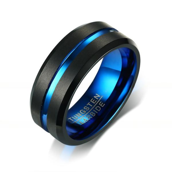 Évaluation par un tiers 8 mm Brossé Noir Bleu Or Tungstène Anneau en velours bordure simple rainure Hommes Bracelet de mariage Confort Fit