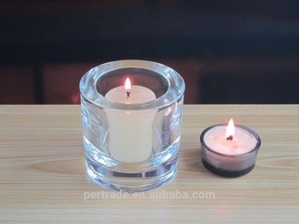 Castiçais de vidro do cilindro da parede grossa para a decoração da tabela