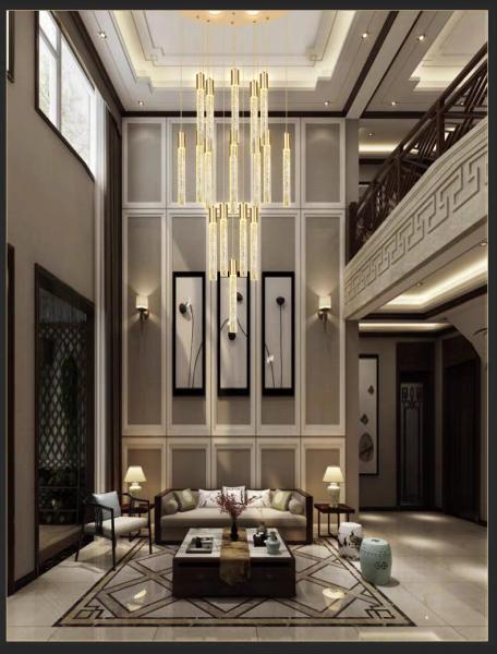 Lumière pendant d'escalier de luxe moderne intérieur de l' hôtel or / noir Crystal Stick Design