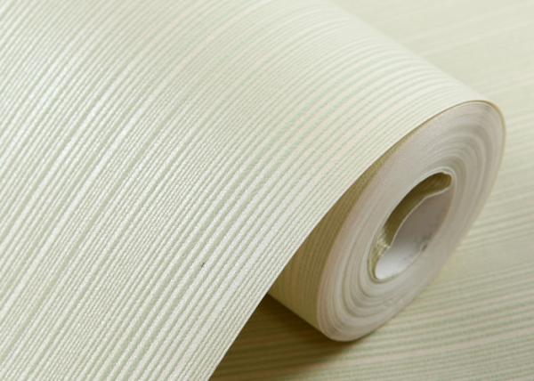Non Woven Interior Decorating Wallpaper , Beige Flocking Striped Wallpaper For Living Rooms