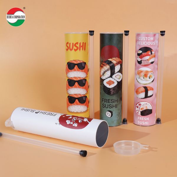 Custom Size Sushi Push Pop Container Food Grade Paper Cylinder Push Tube Packaging for Snacks Custom Design