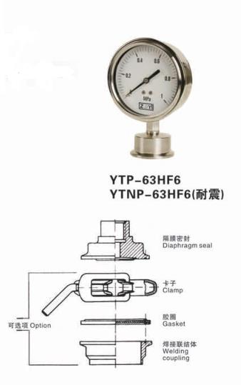 10 Bar Gas Cylinder Pressure Gauge Stainless Steel Hygienic Diaphragm
