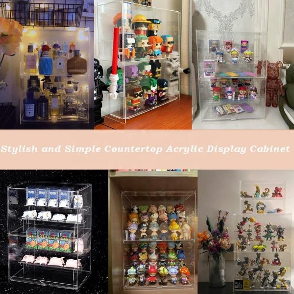 3 Tiered 2 Tier Acrylic Display Stand Case Box Assemble Countertop With Door And Shelf