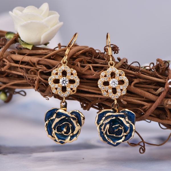 24k Gold Plated Rose Earrings Gifts Woman's  Rose  Earring Wholesale for Christmas  Valentine