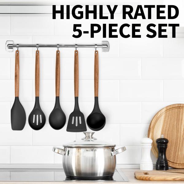 High Temperature Cooking Utensil Set for Kitchen 5 Piece Non-Stick Silicone Spatula Spoon