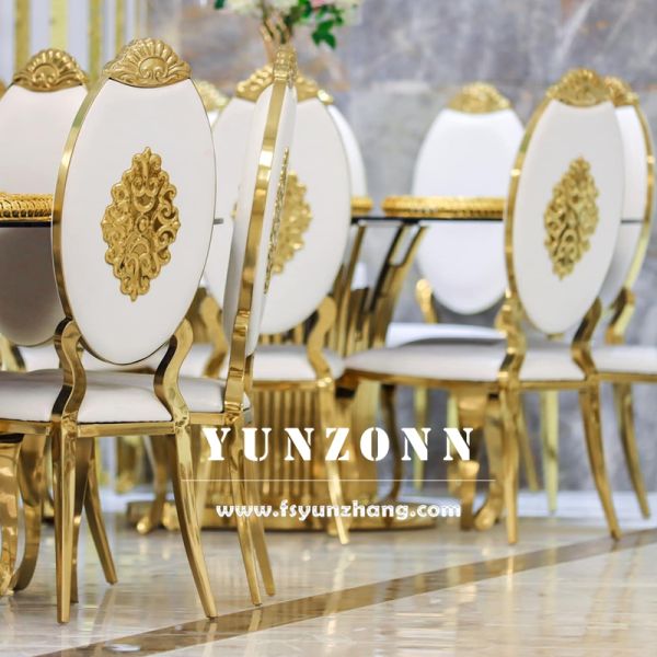 Luxury High Back Golden Frame Stainless Steel Wedding Bride Events Chair with Armrest