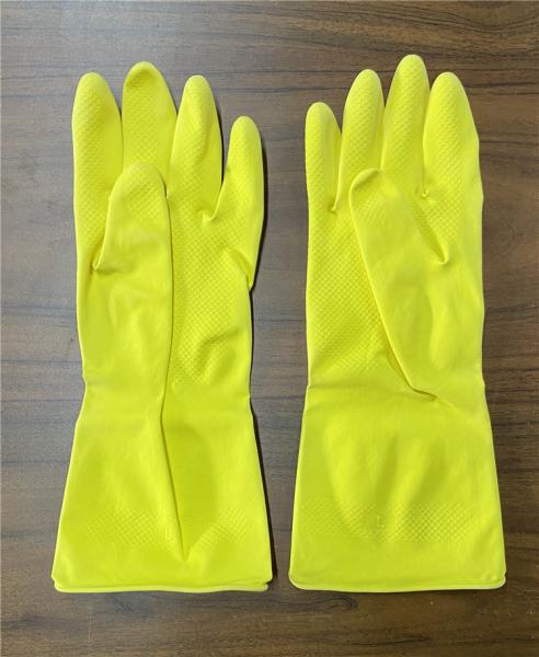 Luvas de borracha do agregado familiar natural amarelo do látex para a lavagem da louça