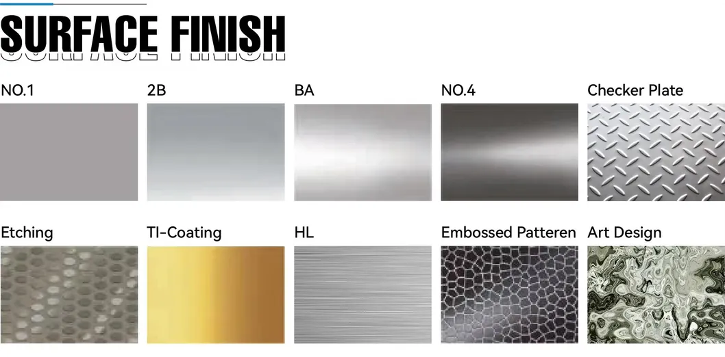 AISI ASTM 2b/Ba/No 4hl/8K/No.1 Plaque en acier inoxydable 201 304 304L 316 316L 309S 310S pour un attrait esthétique