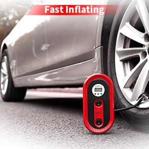 YANTU A01 Wired 12V Car Tire Inflator with Emergency Light and Digital Pump Black/Red