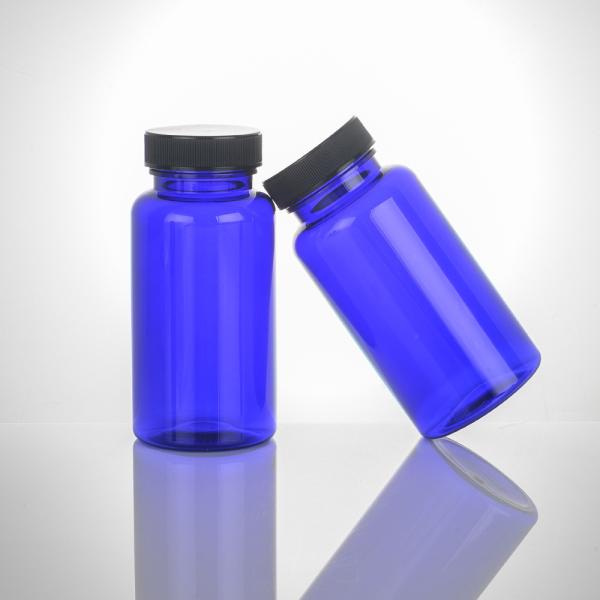 Wide Mouth Clear Blue Frosted Pill Supplement Capsules Empty Vitamin Plastic Bottle with Screw Cap Capsules Tablets PET Bottle
