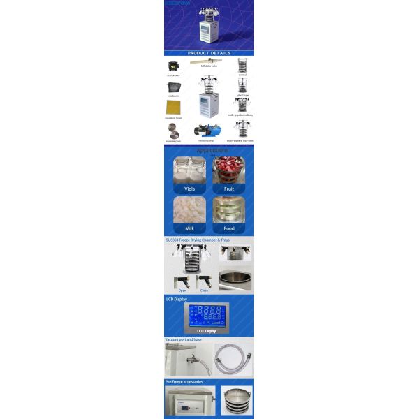 3kg/Batch Vacuum Freeze Dryer SS304 Lab Freeze Dry Vacuum Chamber