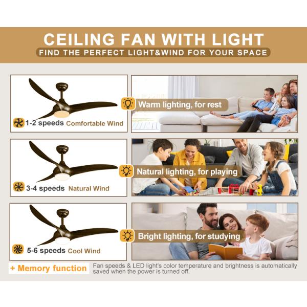 1stshine/OEM Logotipo Ventilador de teto Luz com controle remoto e Smart APP 6 velocidades 3 lâminas