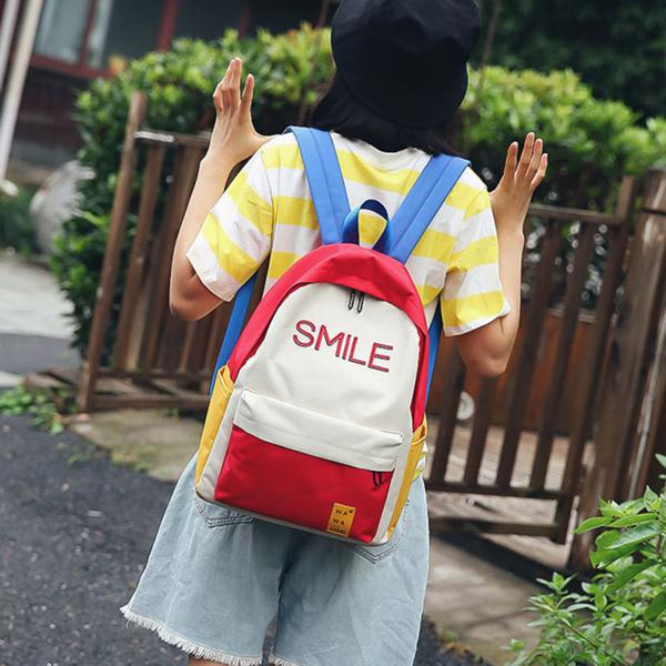 Large capacity men and women street shot stitching color backpacks fashion casual joker high school students bag tide