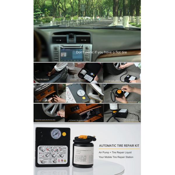 Emergency Flat Tire Puncture Repair Kit 10 Min Fix Includes Sealant and Steel Tire Inflator Pump for Cars Highway Vehicles