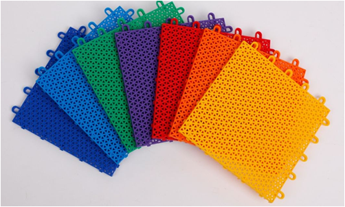 16mm PP Interlocking Sports Flooring , Red Interlocking Basketball Court Tiles