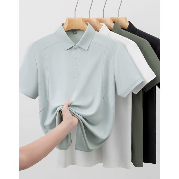 2786Summer new 195g 100% polyester fiber fashionable men's commuting ice silk polo shirt