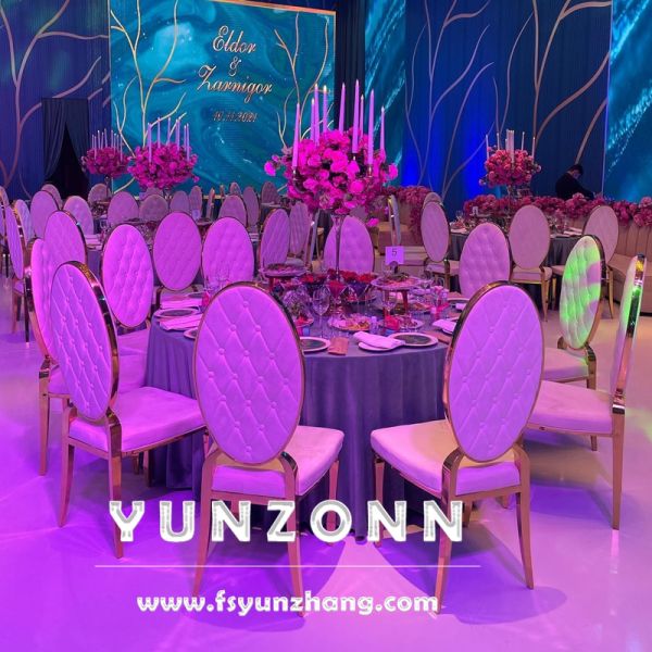 Modern Round Back Metal Hotel Restaurant Banquet Chair Button Decoration PU Leather Dining Chair