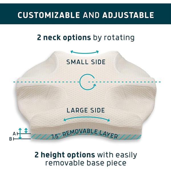 Adjustable Memory Foam Pillow for Side Sleepers Woven Fabric Includes 2 Pillowcases
