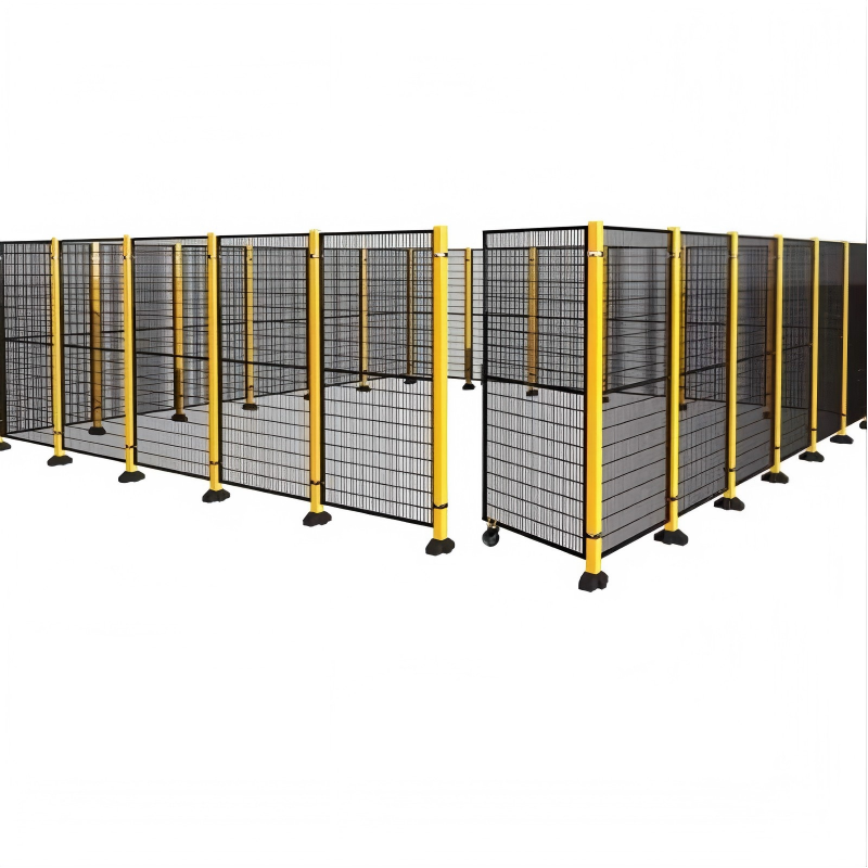Hsj Modular Robot Safety Fence EN ISO Compliant Machine Guard Barrier Steel Mesh PC Arc Shield Panel With Hinged Sliding Cantilever Safety Doors & Multi-Grade Security Locks Custom Size Height