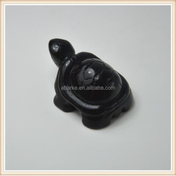 Gemstone Black Obsidian Turtle Carved Stone Animal for Love Theme Decorations